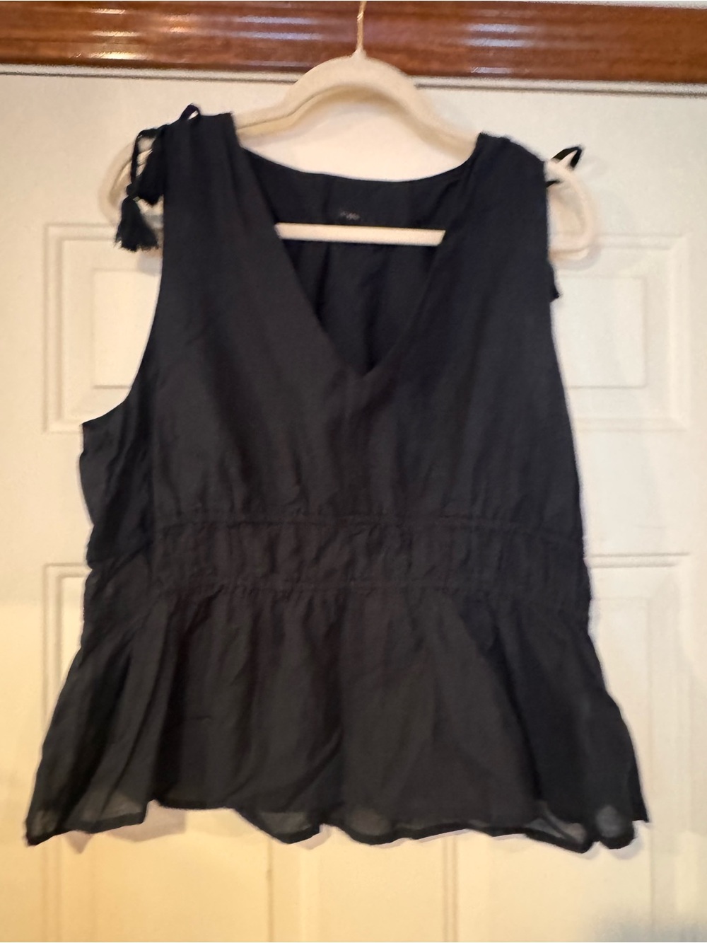J. Crew Black V-Neck Tie-Shoulder Peplum Tank
